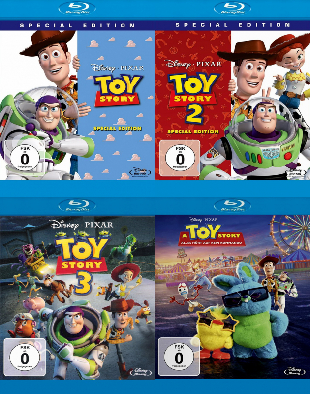 Toy Story 1-4 (Teil 1+2+3+4) Deutsche Originalware [Blu-ray] Keine Box